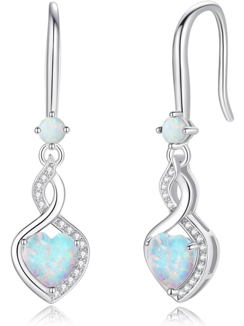 Sterling Silver Heart Dangle Earrings with Birthstone | Elegant Women's Jewelry